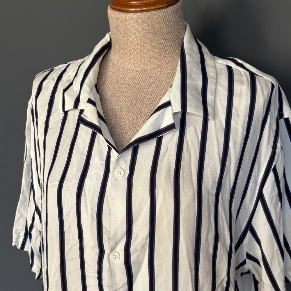 The Kooples Paris Vertical Stripe Viscose Shirt | Size Large | White Black Blue